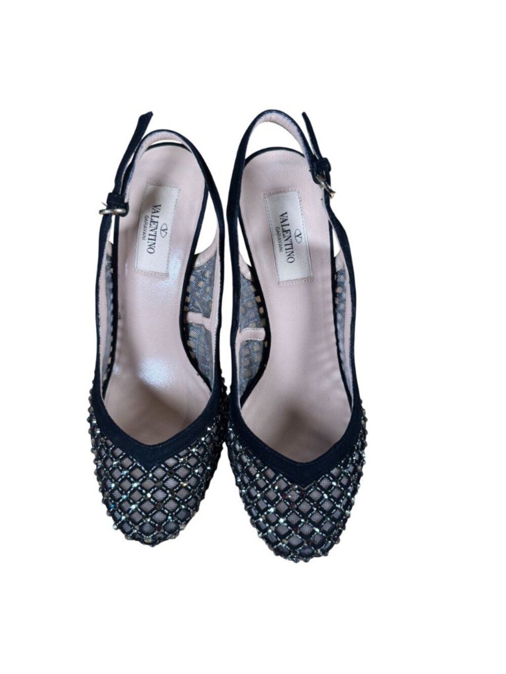 Valentino Garavani Crystal Strass Mesh Platform Slingback Heels Stilettos Size E - Picture 2 of 10